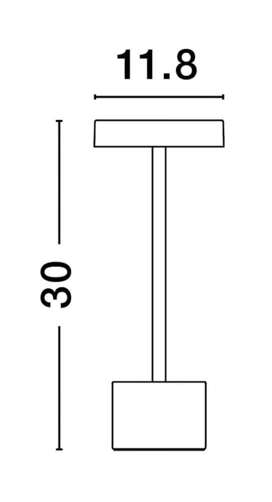 Maßzeichnung der Fumo LED Außentischleuchte 3000K IP54, Höhe 30 cm, Durchmesser 11,8 cm.