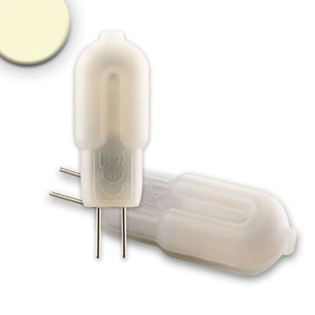 G4 LED 1,2W Warmweiß 110 lm mit zwei Pins, nicht dimmbar, 12V AC/DC, ideal für Gleichspannungstrafo.