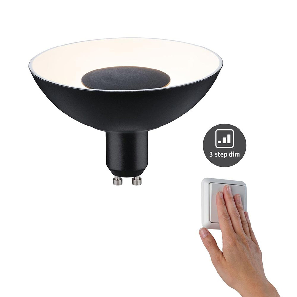 GU10 4,9W LED Reflektor Stufen-Dimmer Schwarz, Weiß 3000K