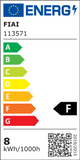 Energieeffizienzlabel mit Bewertung F, zeigt Verbrauch von 8 kWh/1000h für GU10 LED Leuchtmittel.