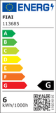 Energieeffizienzlabel Fiai mit Bewertung G und Verbrauch von 6 kWh/1000h.