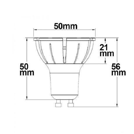 GU10 LED Vollspektrum CRI98 Neutralweiß 4000K 500lm 7W Dimmbar technische Zeichnung mit Abmessungen