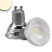 GU10 LED 45° prismatisch Warmweiß 3000K 430lm 5W Dimmbar, 2er-Ansicht mit GU10-Sockel und Reflektor