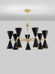 Gala Pendelleuchte Gold, Schwarz mit moderner Metallstruktur und dekorativem Design.