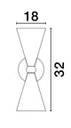 Gala Wandleuchte Gold, Schwarz Maßzeichnung von 18 cm Breite und 32 cm Höhe.