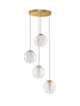 Galeo Pendelleuchte 4-flammig Ø 56cm 3000K Gold mit vier runden Glas-Kugelschirmen und mattem Goldfinish.