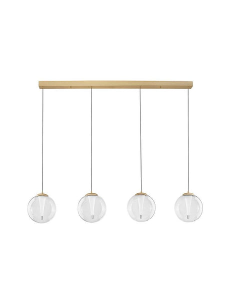 Galeo 4-light pendant light beam 120 cm 3000K gold with transparent glass covers and gold-coloured aluminium.
