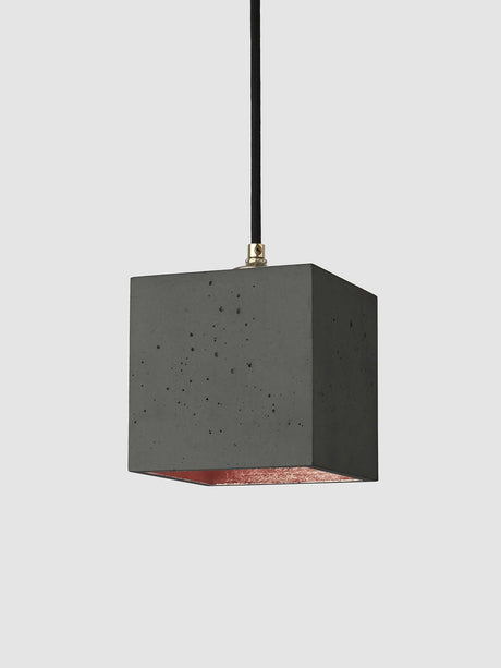 Gantlights B1 Hängelampe Beton schwarz-kupferner Innenbeschichtung, würfelförmige handgefertigte Pendelleuchte aus Beton