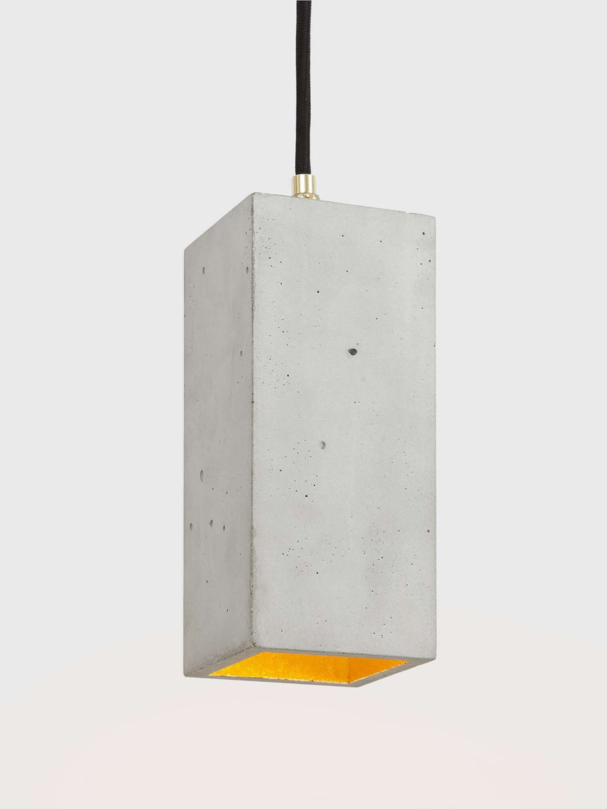 Gantlights B2 Pendelleuchte Rechteckig aus hellem handgefertigtem Beton mit goldener Innenbeschichtung, elegante Designer-Hängelampe 23x10x10 cm