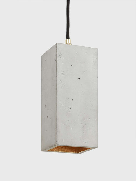 Gantlights B2 Pendelleuchte Rechteckig aus hellem Beton mit goldener Innenbeschichtung, moderne hängende Designerlampe 23x10x10 cm