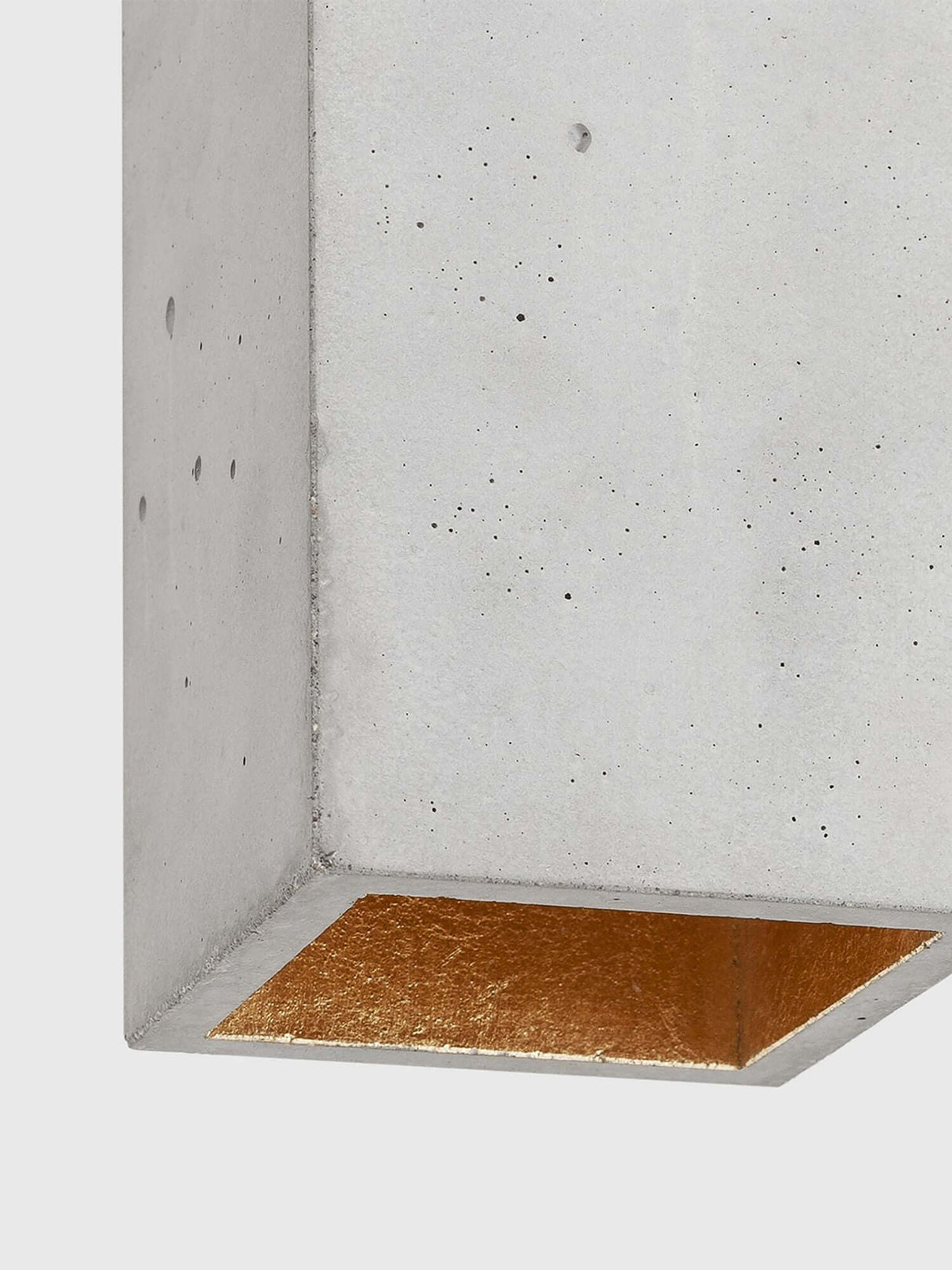 Gantlights B2 Pendelleuchte Rechteckig aus hellem Beton mit goldener Innenbeschichtung, moderne rechteckige Designer-Hängelampe