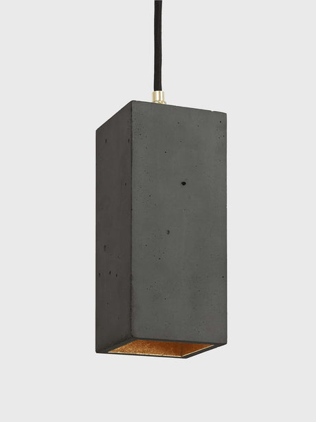 Gantlights B2 Pendelleuchte Rechteckig aus hellem Beton, goldene Innenbeschichtung, moderne Designer-Hängelampe 23x10x10 cm