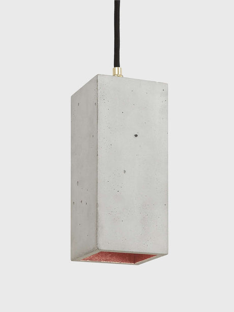 Gantlights B2 Pendelleuchte Rechteckig aus hellem Beton, goldene Innenbeschichtung, modernes Hängelampen-Design