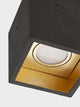 Gantlights B7 Deckenspot quadratisch dimmbar aus grauem Beton mit vergoldetem Innenraum, dimmbarer kubischer Deckenstrahler