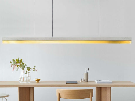 Gantlights C3 LED-Pendelleuchte dimmbar – handgefertigte rechteckige Betonleuchte mit Kupferakzent über Ess- oder Arbeitsbereich