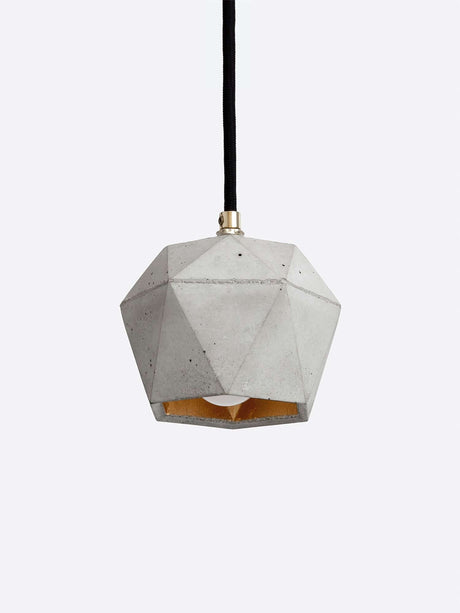 Gantlights T2 Hängelampe Beton dimmbar mit geometrischem Design aus handgegossenem Beton und Blattgold-Innenbeschichtung.