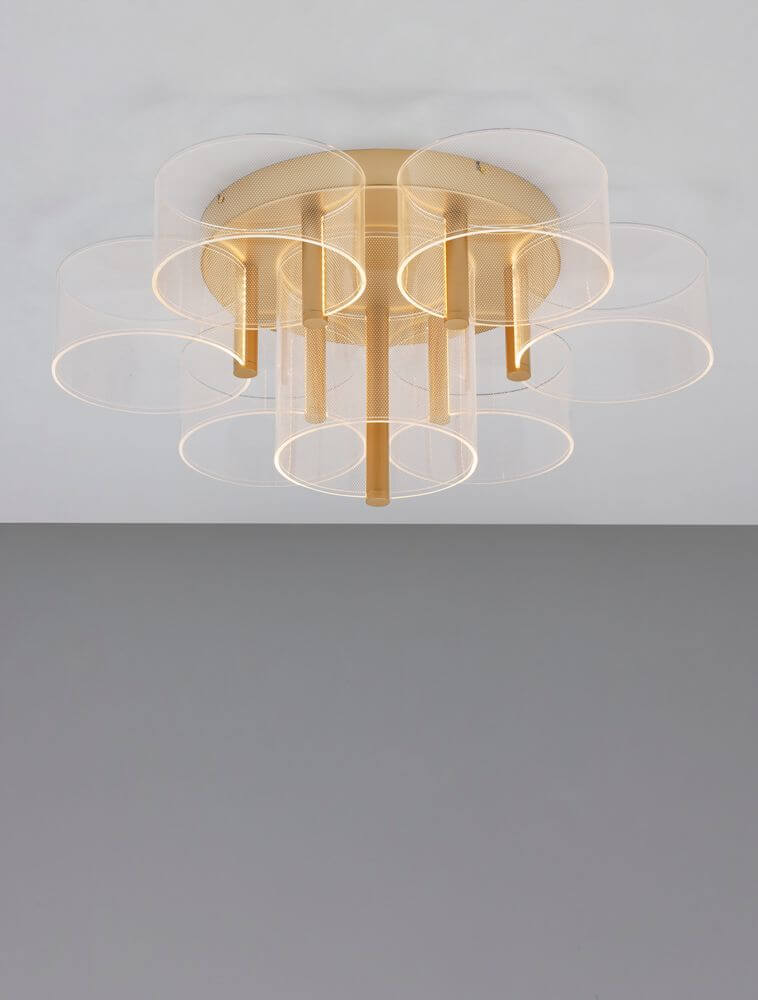 Gatlin LED Deckenleuchte 7-flammig Ø 68cm 3000K Messing-Gold an der Decke mit modernem Design.