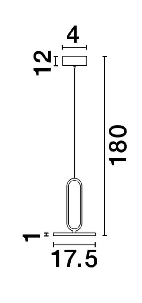 Gea LED Pendelleuchte Ø 17,5cm 3000K Baldachin Flach Schwarz Maßzeichnung mit Vorschau der Abmessungen.