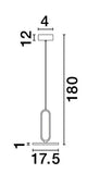 Gea LED Pendelleuchte Ø 17,5cm 3000K Baldachin Flach Schwarz Maßzeichnung mit Vorschau der Abmessungen.