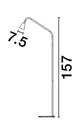 Geko Stehlampe Schwarz, Gold - Maßzeichnung der 157 cm hohen Stehleuchte mit flexiblem Gelenk und akzentuierendem Design.