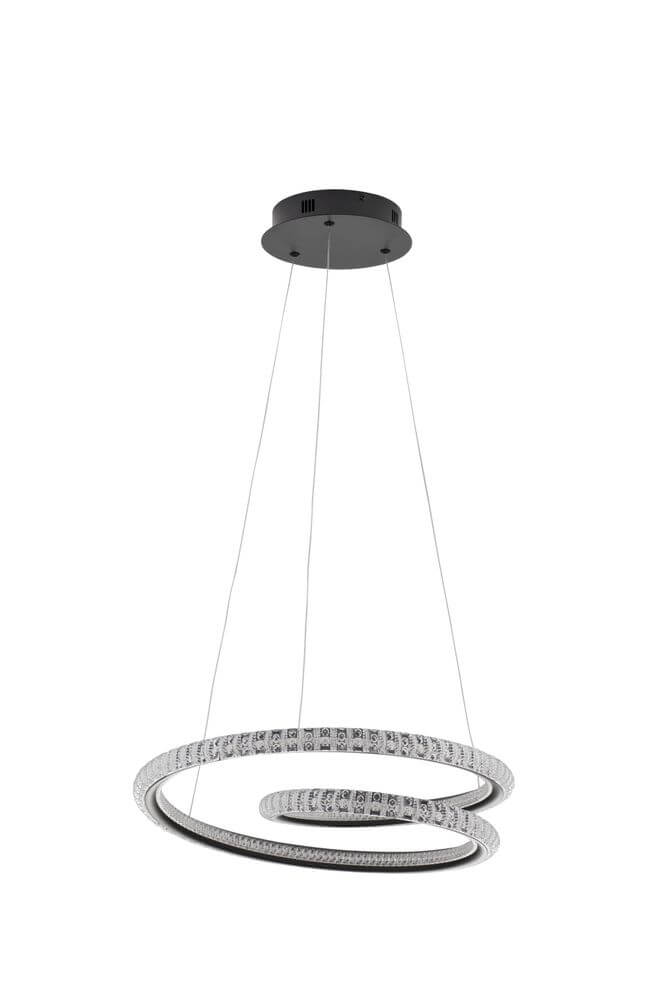 Ginevra LED Pendelleuchte Ø 48cm 3000K Schwarz mit drehenden, modernen LED-Ringen in Sandschwarz