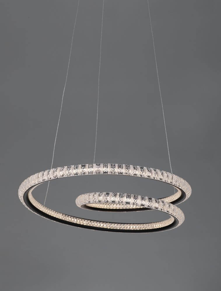 Ginevra LED Pendelleuchte Ø 48cm 3000K Schwarz, moderne und elegante Deckenleuchte mit kristallinen Akzenten.