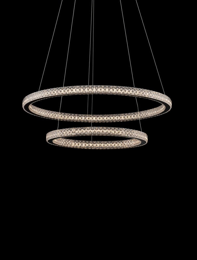 Ginevra LED Pendelleuchte 2-flammig Ø 60,5cm 3000K Schwarz mit schwebenden Ringen im eleganten Design.