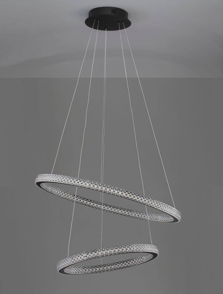 Ginevra LED Pendelleuchte 2-flammig Ø 60,5cm 3000K Schwarz, elegante schwarze Pendelleuchte mit schwebenden Ringen.
