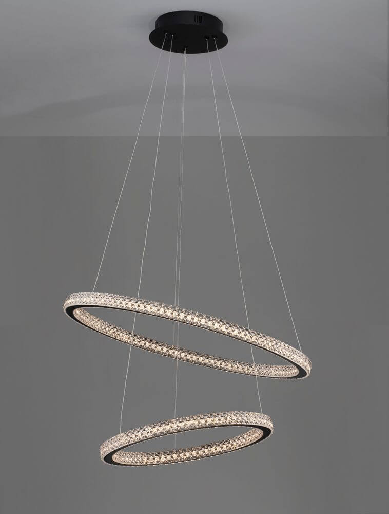 Ginevra LED Pendelleuchte 2-flammig Ø 60,5cm 3000K Schwarz mit schwebenden Ringen.