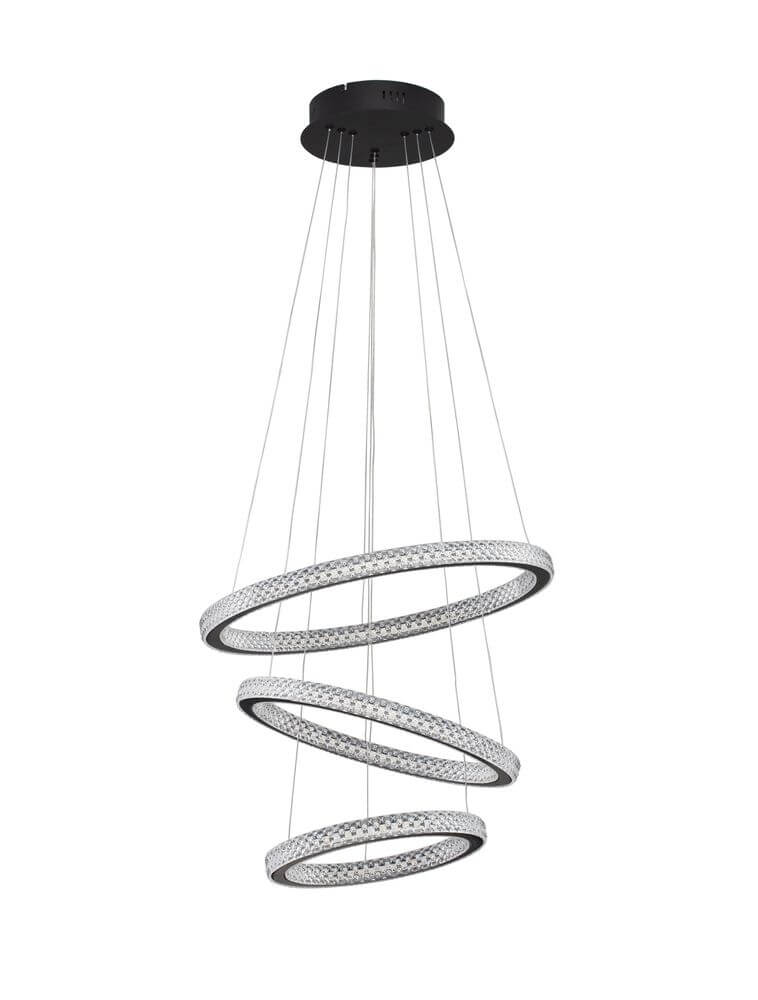 Ginevra LED Pendelleuchte 3-flammig Ø 51cm 3000K Schwarz mit drei sich schwebenden Ringen.