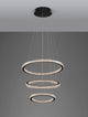 Ginevra LED Pendelleuchte 3-flammig Ø 51cm 3000K Schwarz mit schwebenden Ringen in elegantem Design.