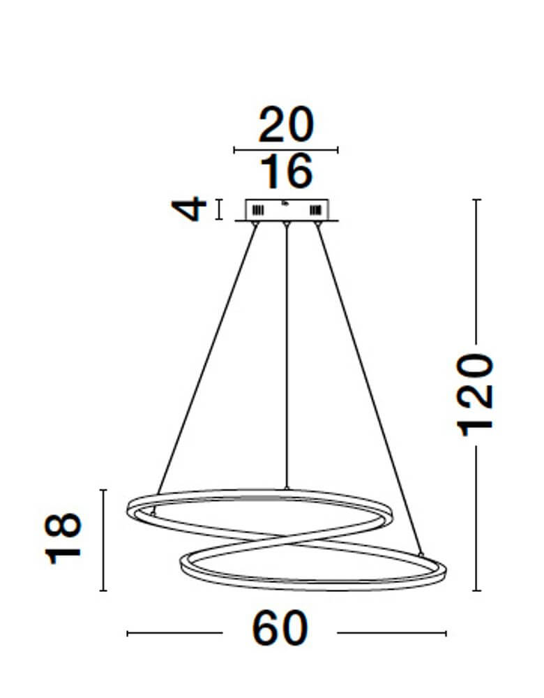 Technische Zeichnung der Girish LED Pendelleuchte Ø 60cm 3000K Gold mit Abmessungen.