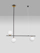 Git Pendelleuchte 2-flammig Gold, Weiß, Schwarz - moderne Lampe mit opalweißen Glaskugeln und goldfarbenem Metallrahmen.