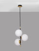 Git Pendelleuchte 3-flammig Ø 33cm Gold, Weiß, Schwarz in elegantem Design mit opak-weißen Glaskugeln.