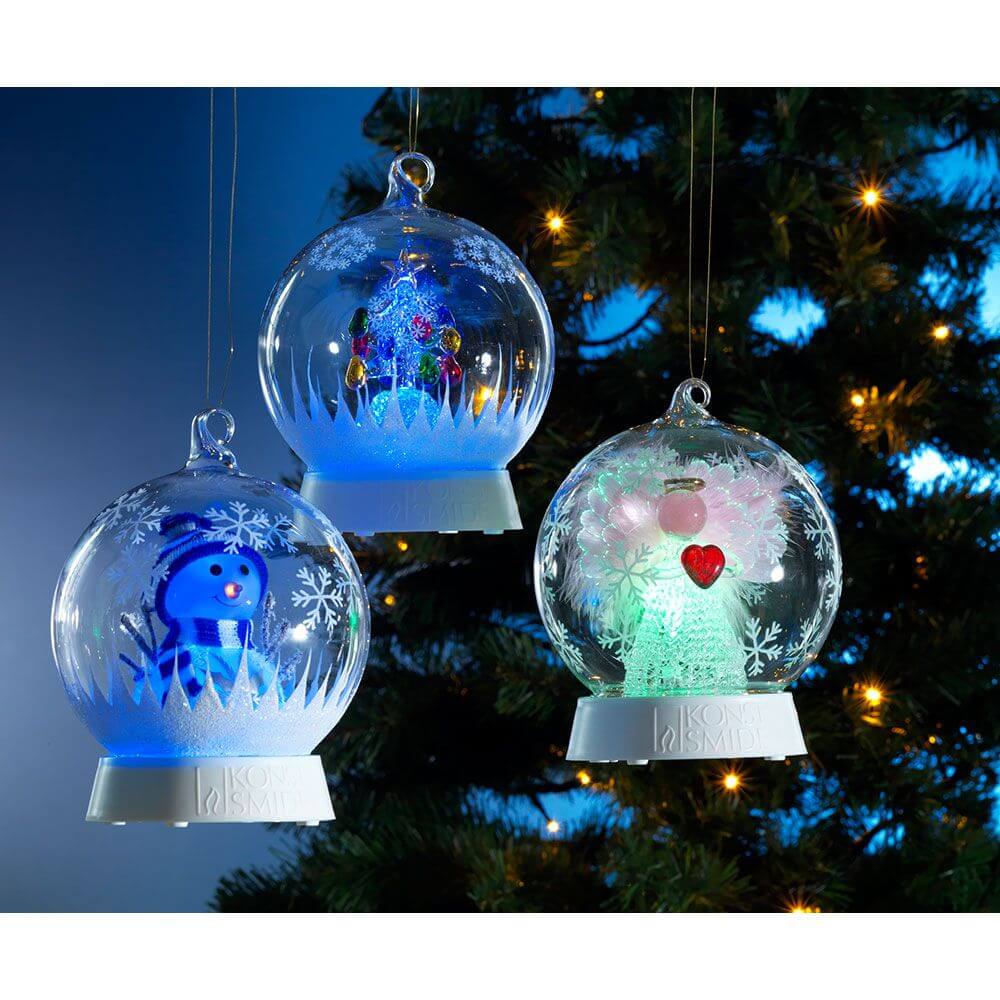 Glaskugel Schneemann mit 3 Funktionen Timer RGB-Farbwechsel 1 RGB Diode batteriebetrieben - dekorative Weihnachtskugeln.