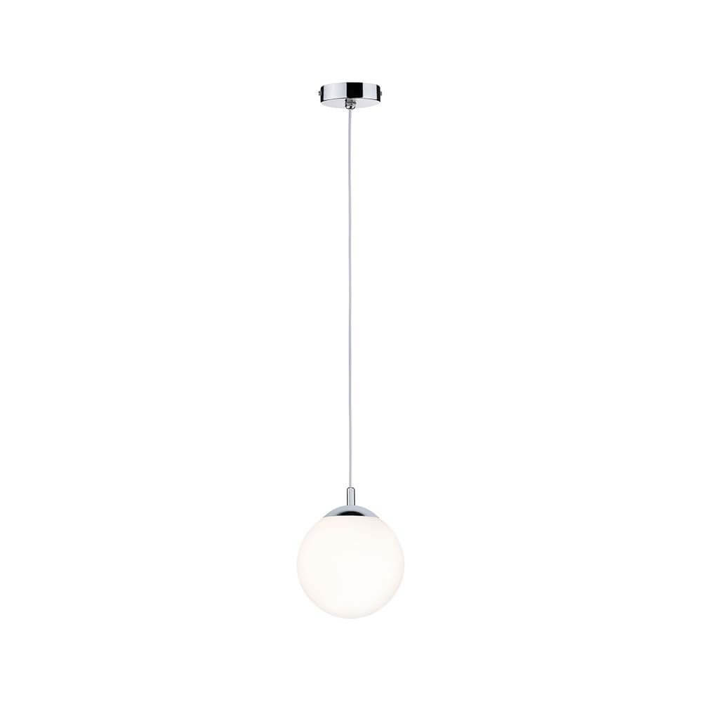 Globe Pendelleuchte IP44 max 20W E27 Satin Chrom mit satiniertem Glas und trendigem Chromdesign.
