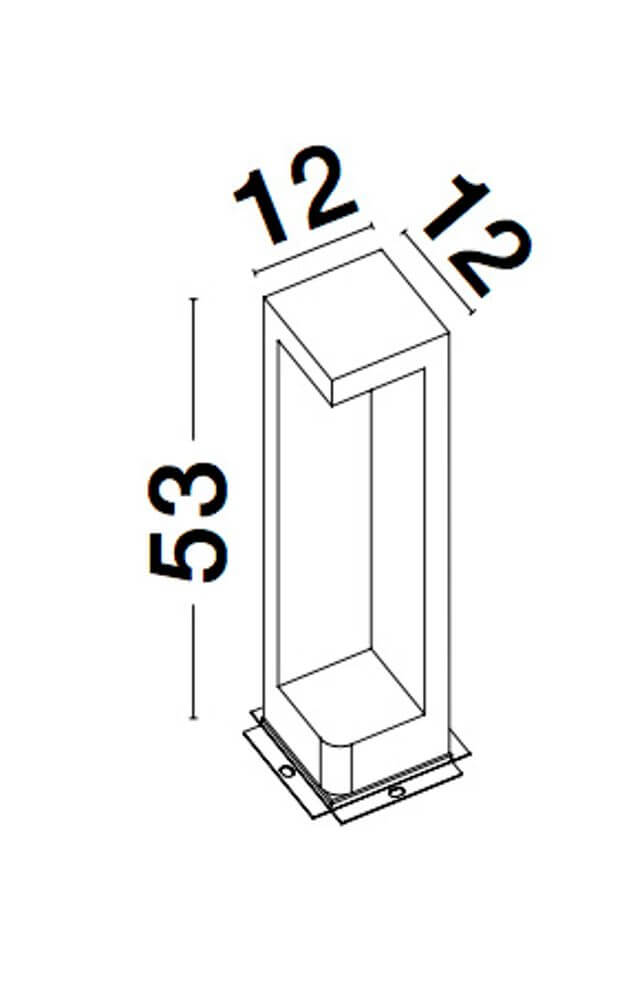 Produktabmessungen der Grante LED Außenwegeleuchte 3000K Grau IP65, Höhe 53 cm, Breite 12 cm.