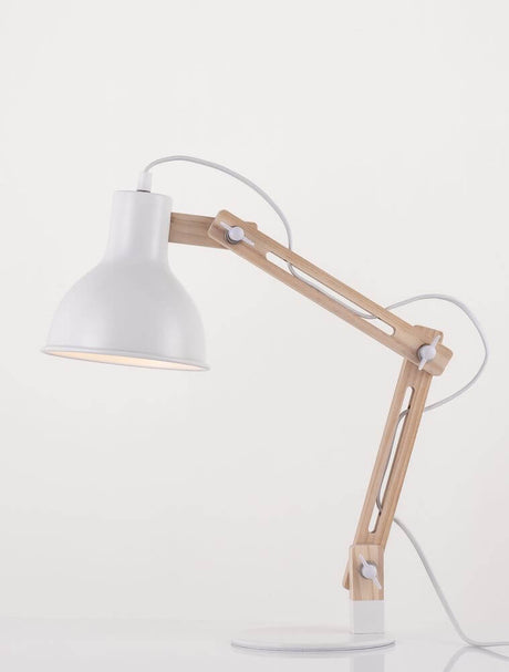 Grou Tischleuchte E27 mit hellem Holz und schwarzem Metall, ideale Tischlampe für modernes Wohndesign.