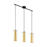 Hängelampe Pinto Gold 3-flammig in Schwarz mit klaren und goldfarbenen Elementen, modern und elegant.