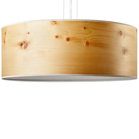 Hängelampe aus Holz mit Diffuser Discus Zirbe für warmes, gedämpftes Licht in Essbereichen und Wohnzimmern.