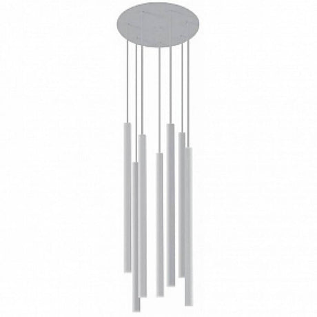 Laser pendellampe 7 lyskilder Ø 30 cm hvit med slanke, rette rør i elegant design.