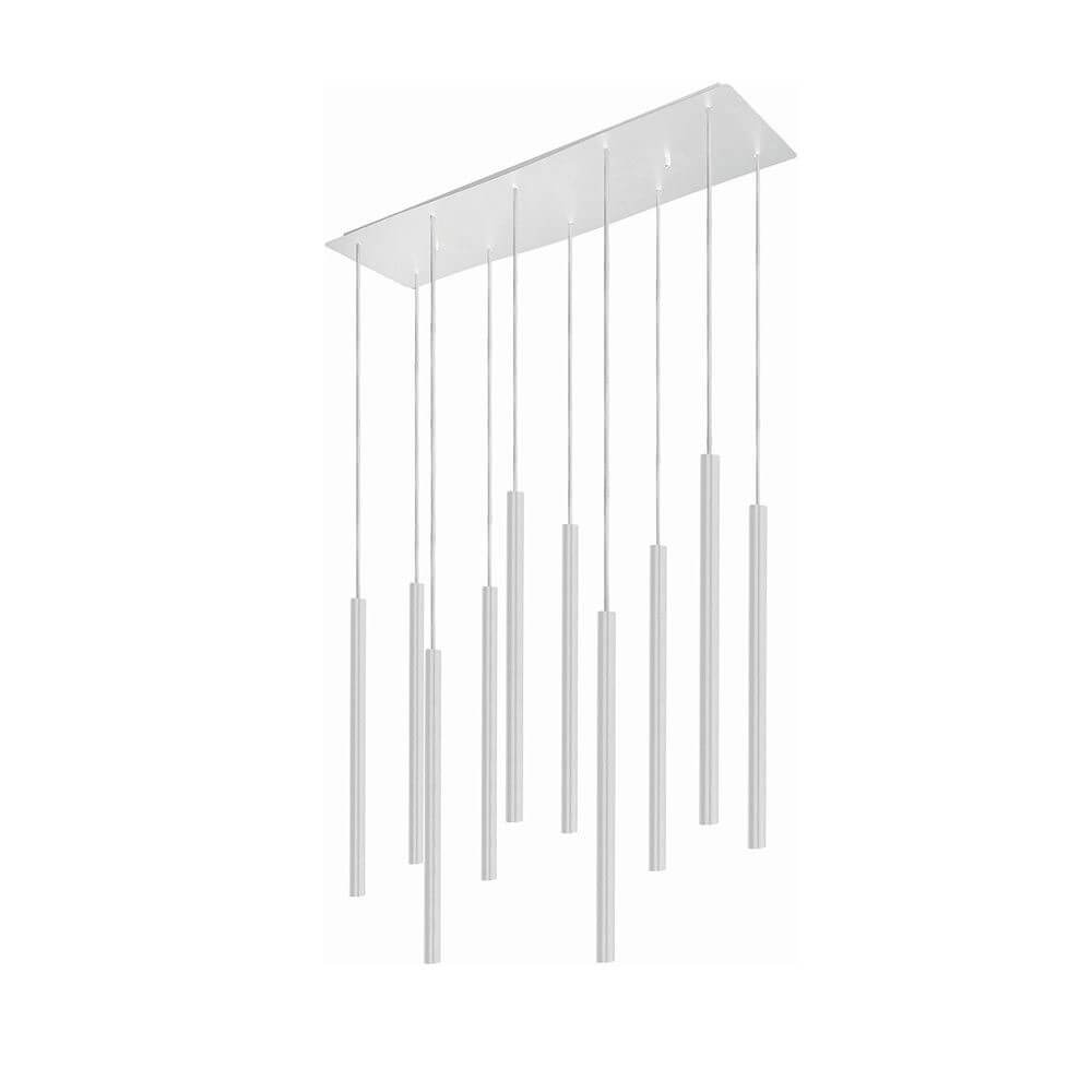 Hängeleuchte Laser 10-flg. länglich Weiß mit eleganten Röhren und schmaler Grundplatte.
