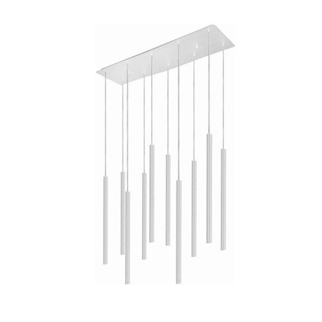 Pendellampe Laser 10 lyskilder, avlang, hvit med elegante rør og smal baseplate.