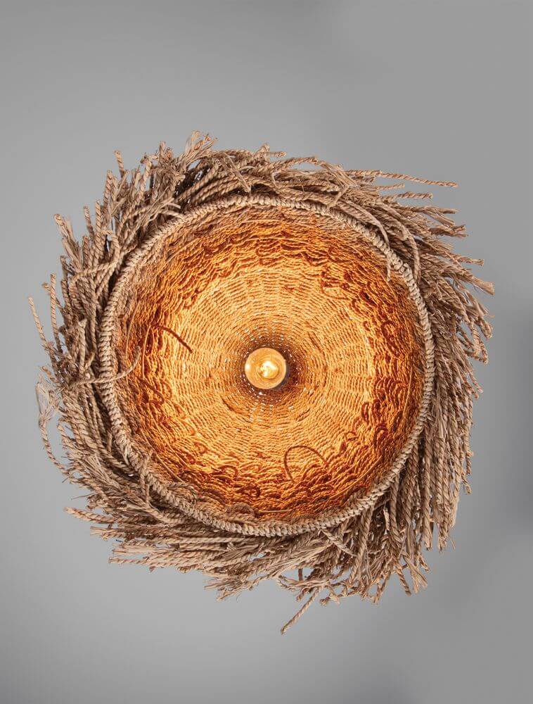 Hay Pendelleuchte E27 Ø 61cm Braun von oben, Boho-Stil, natürliche Materialien, dekorativ und gemütlich.