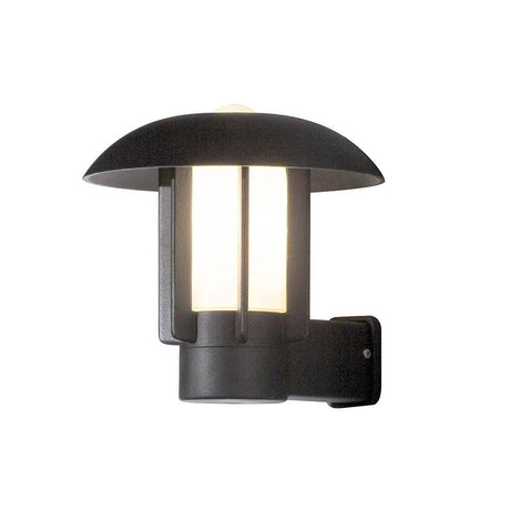 Candeeiro de parede exterior Heimdal Preto, vidro opal montado numa parede, design moderno com iluminação semelhante a vidro opalino.