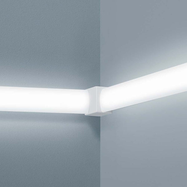 90°-Verbinder vertikal Vigo Weiß in einer modernen Innenanwendung, ideal für Lichtinstallationen.
