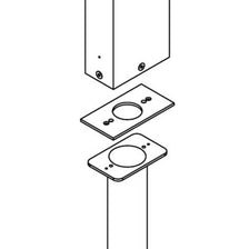 Adapterplatte für Erdstück Pier, Metallplatte mit Befestigungslöchern, technische Zeichnung, Seitenansicht
