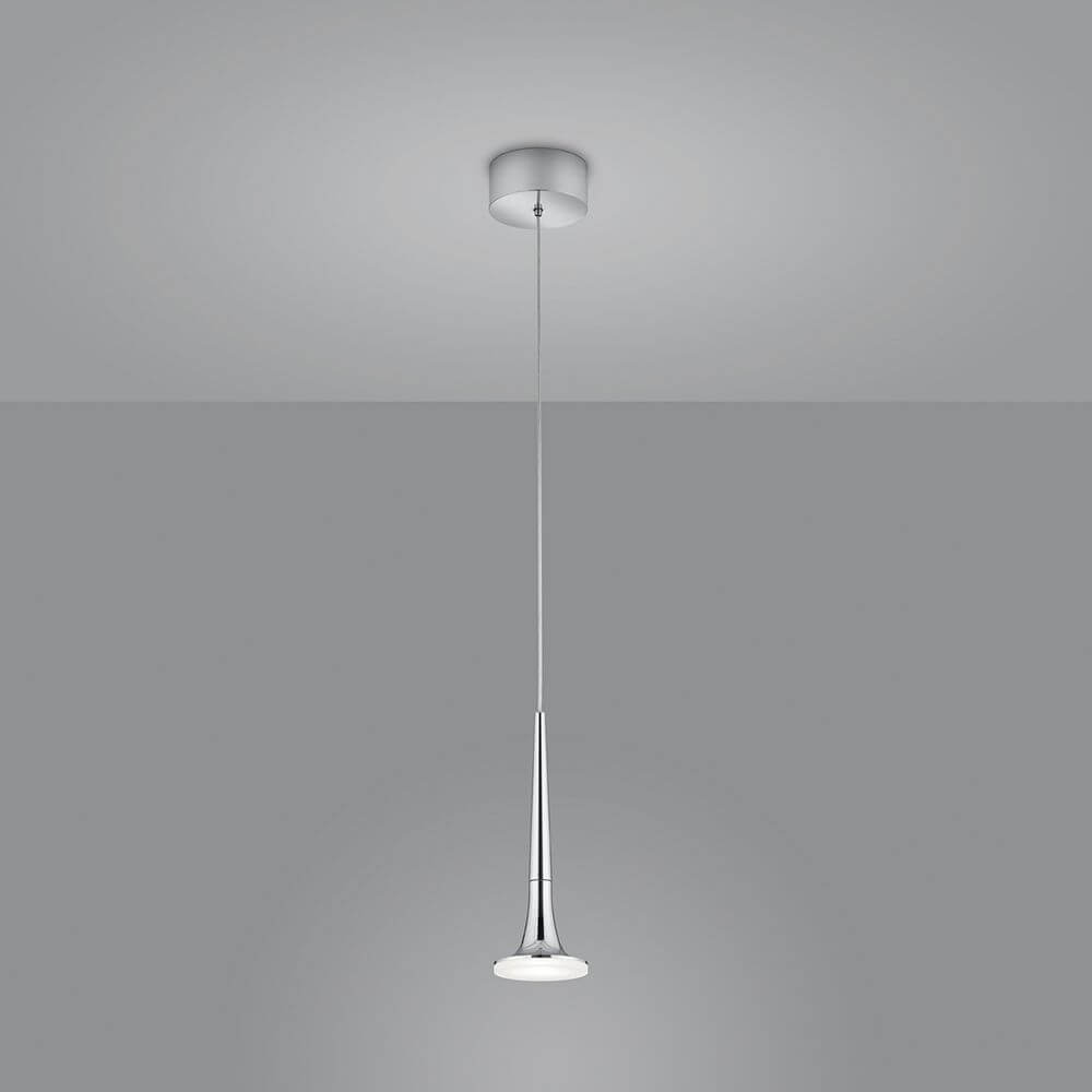 LED Hängelampe Flute Chrom in elegantem Design mit modernem Baldachin.