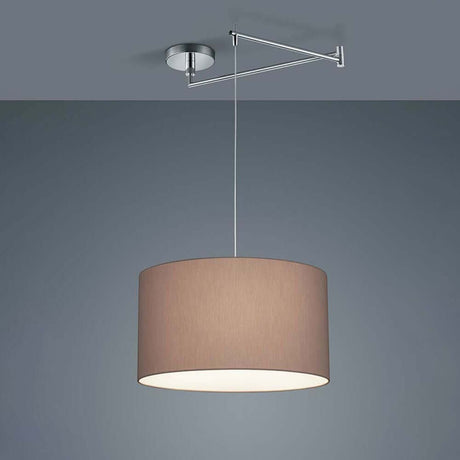 Suspension Certo chromée, abat-jour en chintz moka, plafonnier moderne avec abat-jour en chintz de couleur moka