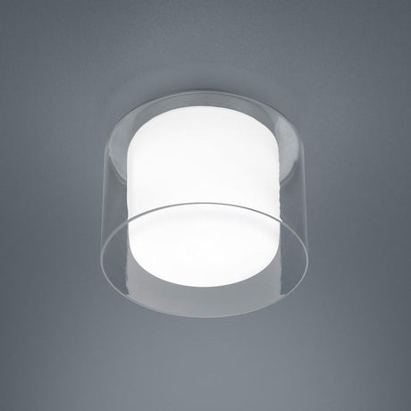 LED Olvi bathroom ceiling light 1080lm IP44 on a grey background, elegant design with an opal white light fixture and clear glass.